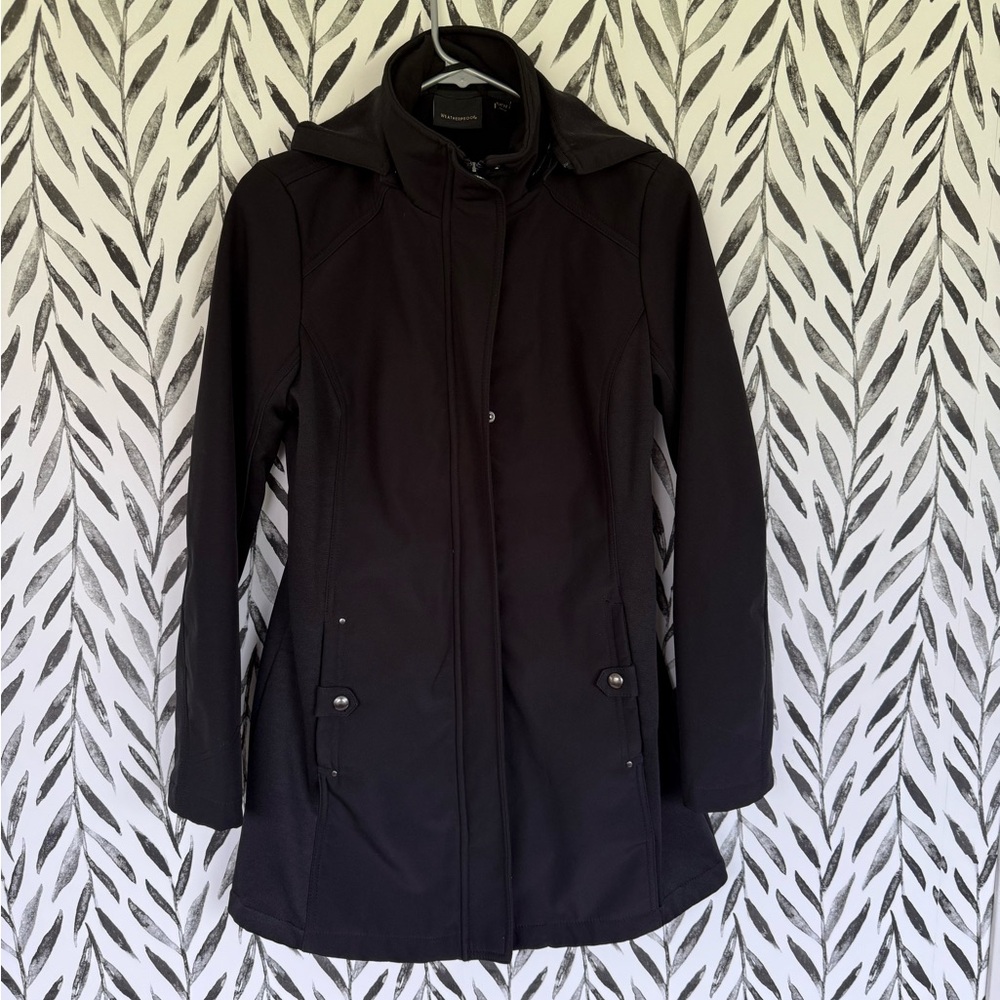 Weatherproof Black Trench Coat Elegant Tailored Design